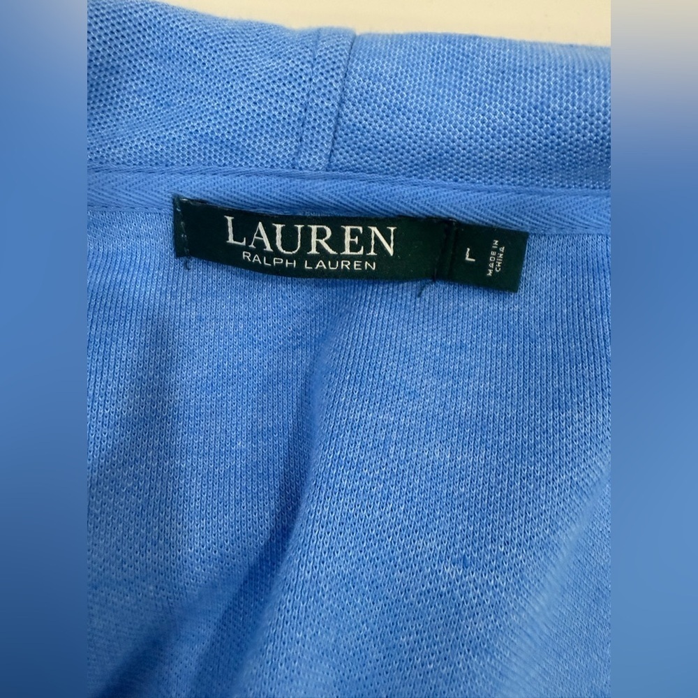Lauren Ralph Lauren Hoodie Women's Blue Full Zip  Monogram Drawstring Size L - Picture 4 of 7